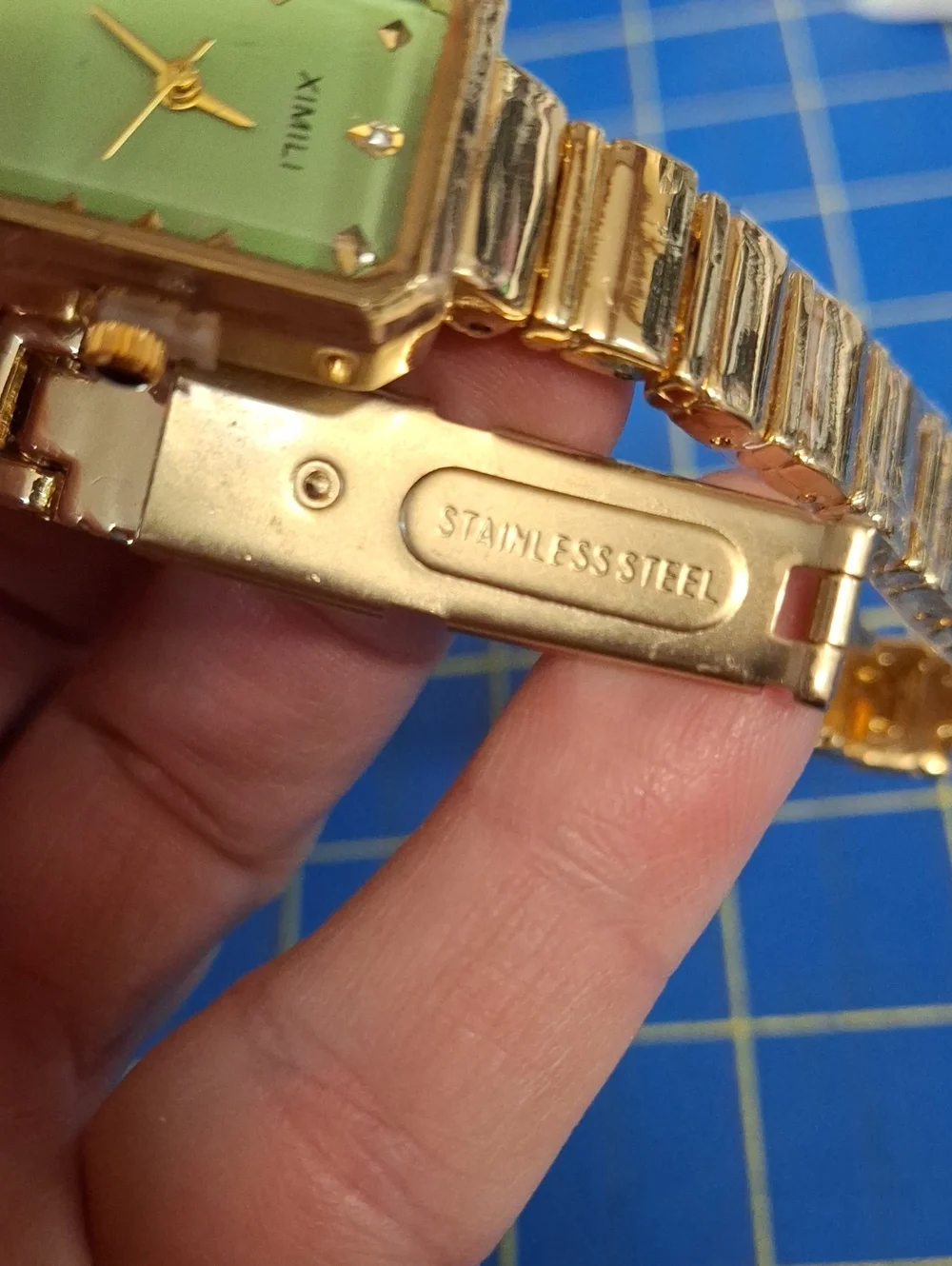 Ximili Gold-Tone Bracelet Watch with Mint Green Dial New